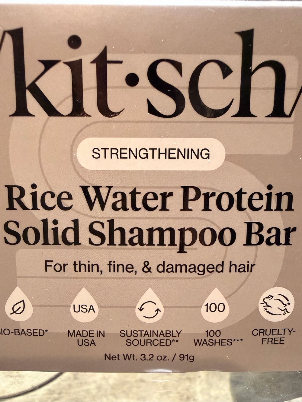 Kitsch Rice Water Protein Solid Shampoo Bar – Strengthening (gray)